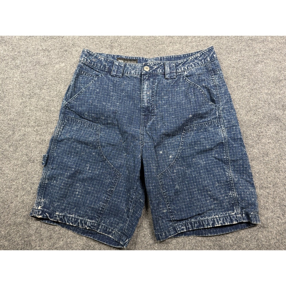 Zara Utility Work Shorts Mens Medium Blue Gingham Canvas Carpenter Double Knee